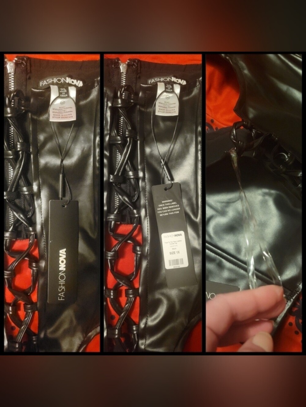 Fashion Nova true to you blk faux leather tie front sides crop top corset 1X NWT - Picture 4 of 17